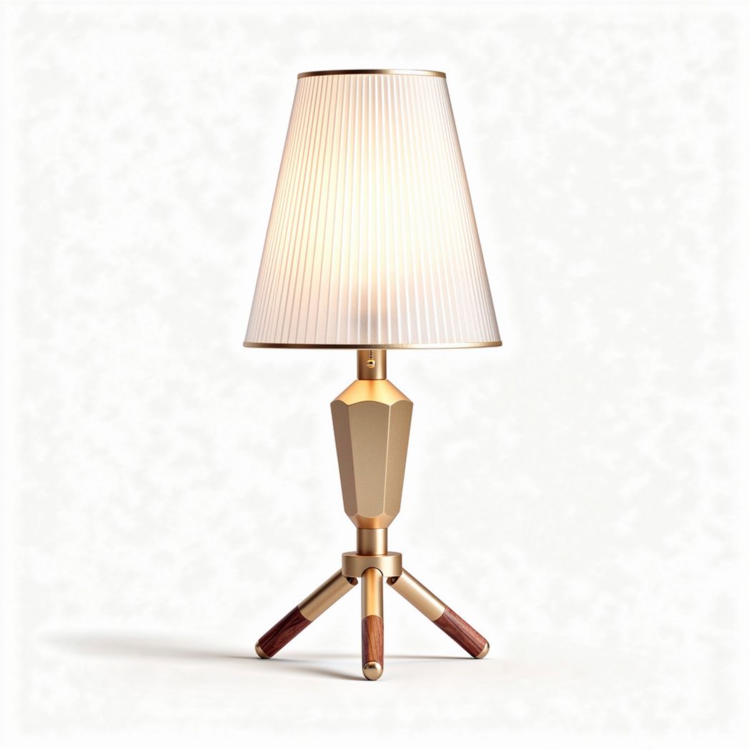 Lampada da tavolo in metallo dorato con paralume plissettato bianco 30 x 30 x 60cm