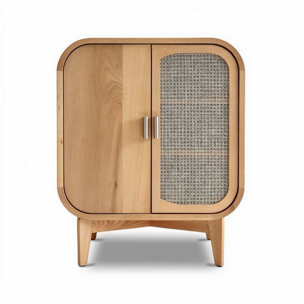 Mobiletto in legno naturale con porte in rete 60 x 40 x 50cm