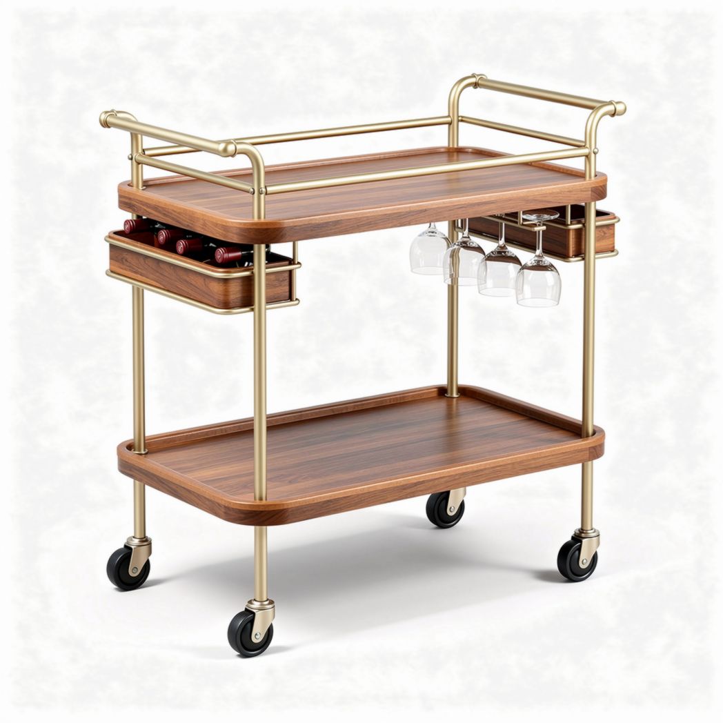 Carrello da servizio in legno con struttura in metallo dorato 90 x 45 x 80cm