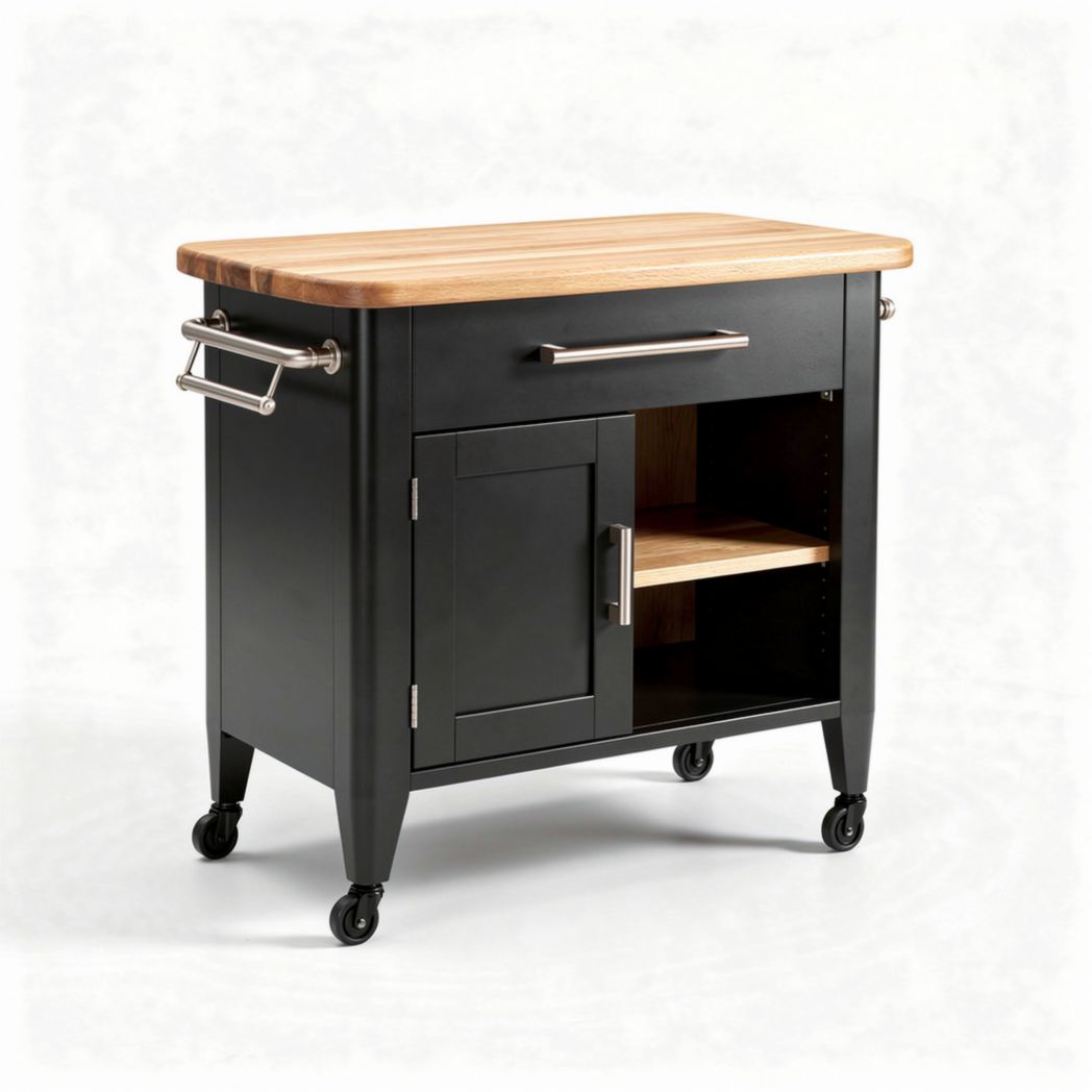 Carrello da cucina in legno e metallo con ruote 80 x 50 x 90cm
