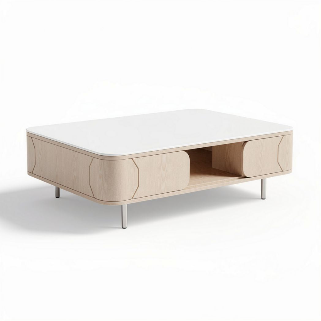 Tavolino da caffè in legno di betulla con ripiano bianco 120 x 80 x 40cm