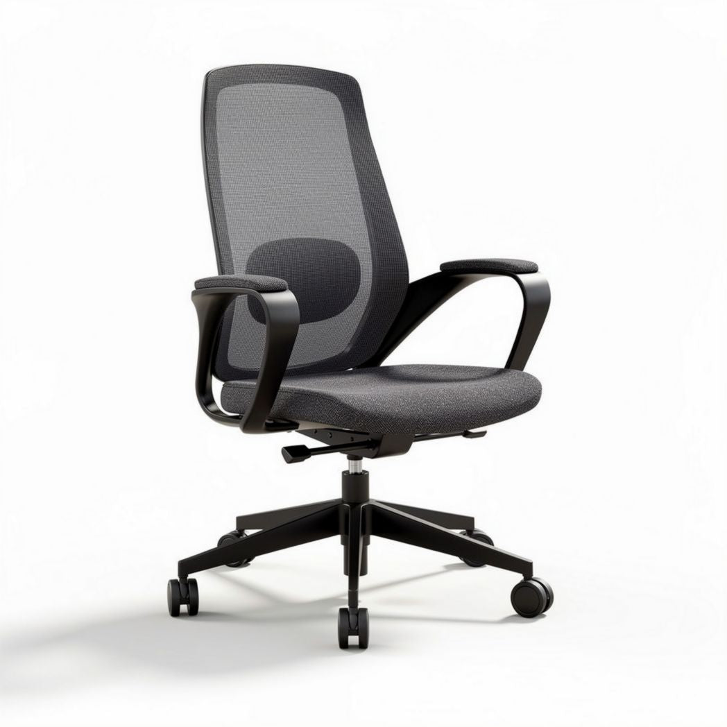 Sedia da ufficio ergonomica in tessuto grigio con schienale alto 50 x 60 x 100cm