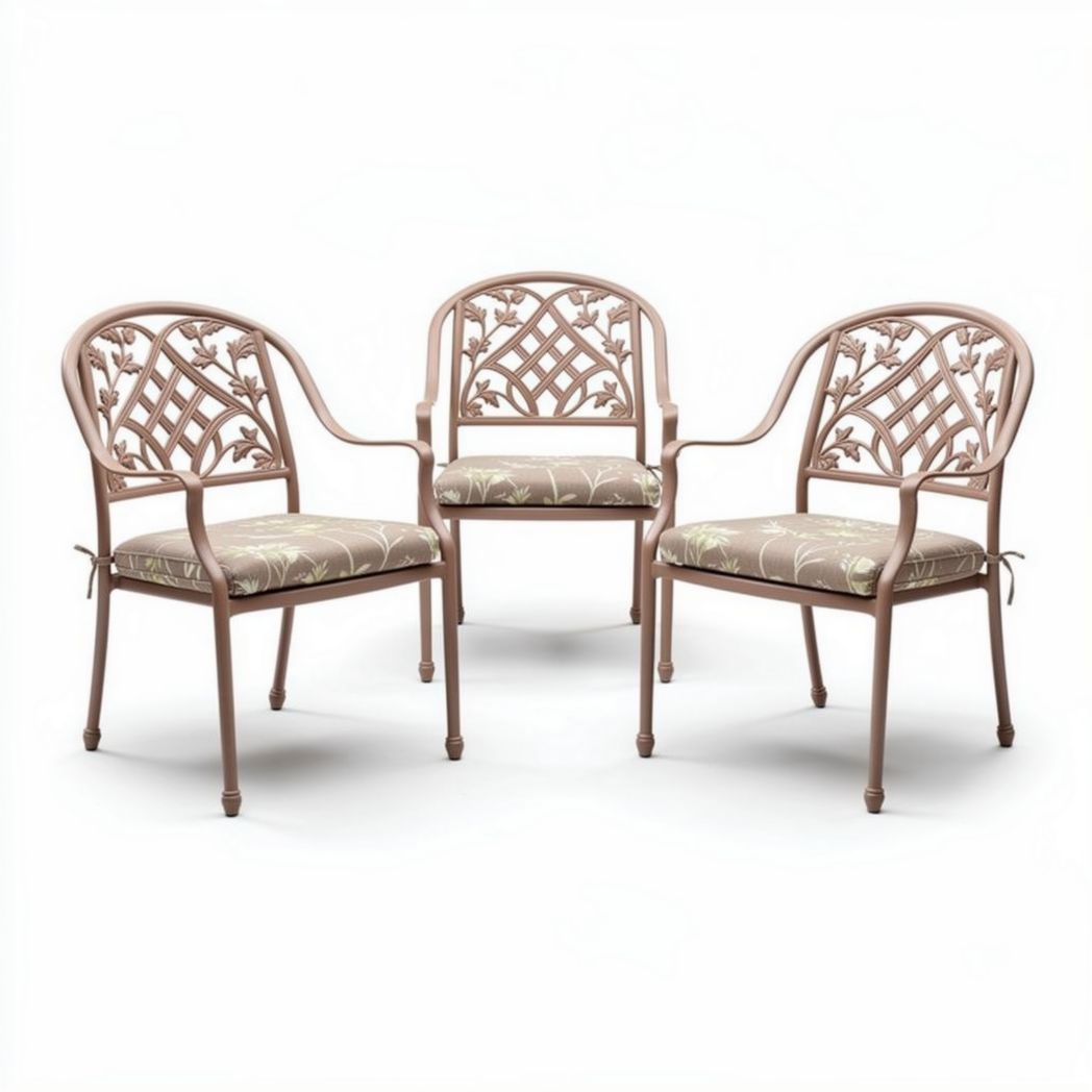 Sedie da giardino in metallo resistente con cuscini beige 45 x 45 x 85cm