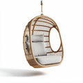 Sedia a dondolo appesa in rattan con cuscino grigio dimensioni 90 x 75 x 100cm