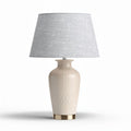 Lampada da tavolo in ceramica beige con paralume grigio misura 30 x 30 x 60cm